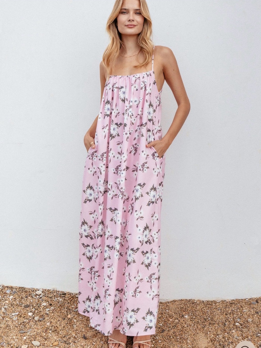 Petal & Pup Pink Floral Maxi Dress with Spaghetti Straps
